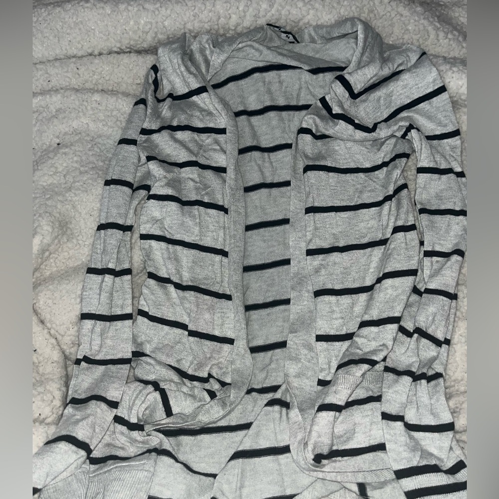 Express Gray & Black Striped Fitted Wide Placket Cardigan,Women’s Small